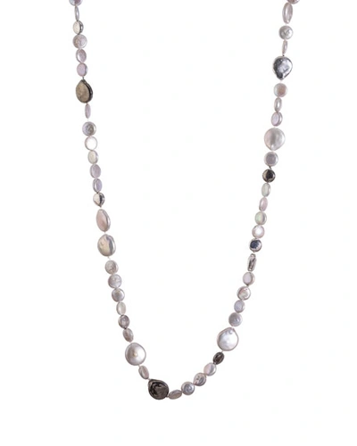 Shop Michael Aram Molten Long Necklace W/ Gray Freshwater Pearls, 32"