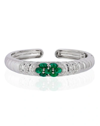 Shop Andreoli 18k White Gold Emerald & Diamond Bangle