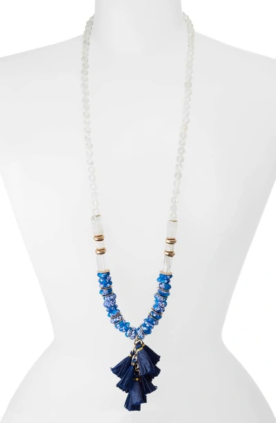 Shop Akola Somer Long Tassel Pendant Necklace In Blue