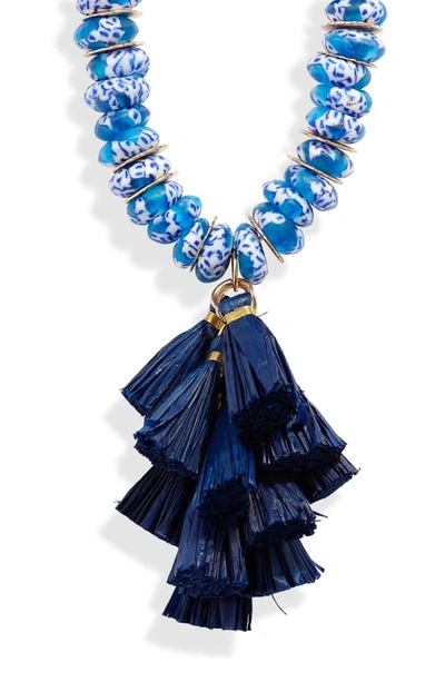 Shop Akola Somer Long Tassel Pendant Necklace In Blue