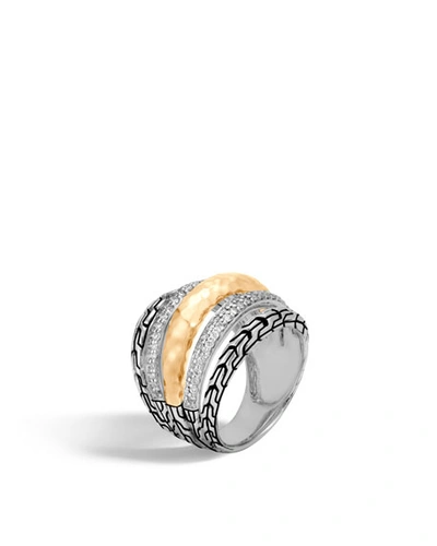Shop John Hardy Classic Chain Hammered Ring With Diamonds