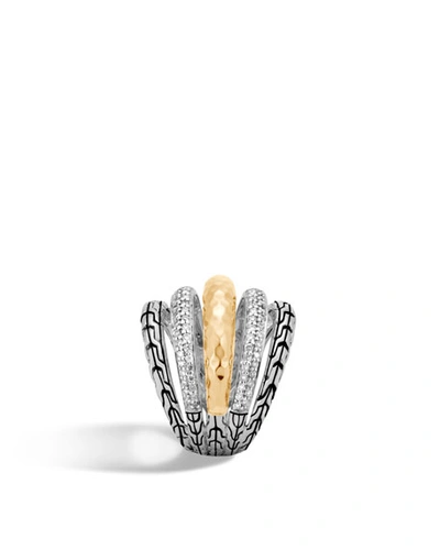 Shop John Hardy Classic Chain Hammered Ring With Diamonds