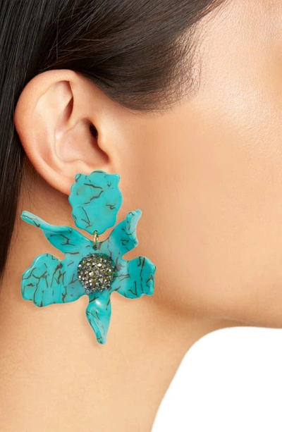 Shop Lele Sadoughi Crystal Lily Clip-on Earrings In Turquoise
