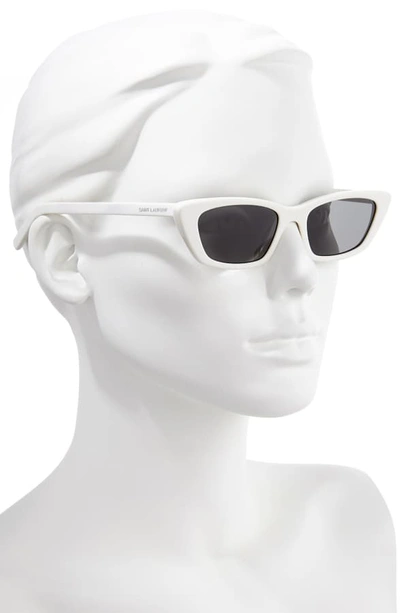 Shop Saint Laurent 52mm Cat Eye Sunglasses - Shiny Ivory/ Grey Solid