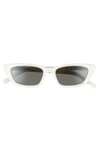 Shop Saint Laurent 52mm Cat Eye Sunglasses - Shiny Ivory/ Grey Solid