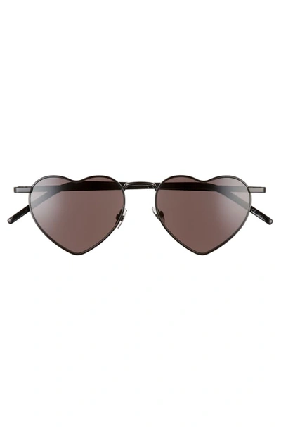 Shop Saint Laurent Loulou 52mm Heart Shaped Sunglasses In Black/ Black