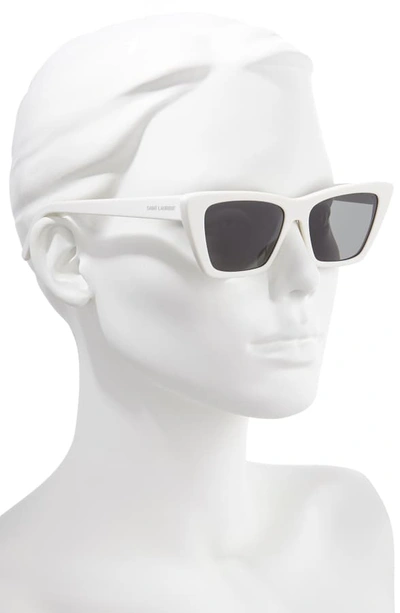 Shop Saint Laurent 53mm Cat Eye Sunglasses In Shiny Ivory/ Grey Solid