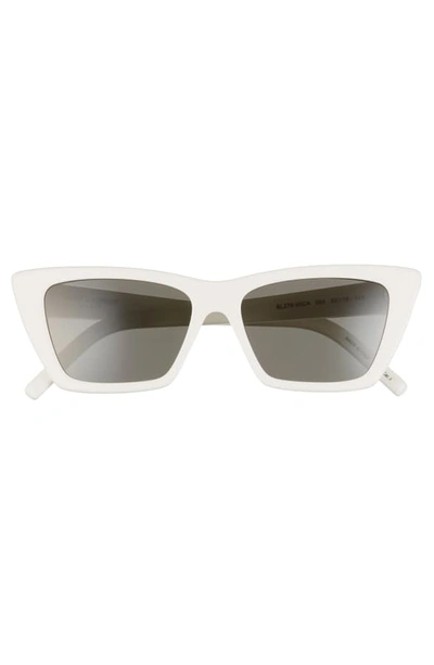 Shop Saint Laurent 53mm Cat Eye Sunglasses In Shiny Ivory/ Grey Solid