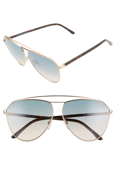 Shop Tom Ford Binx 63mm Oversize Aviator Sunglasses In Rose Gold/ Gradient Green