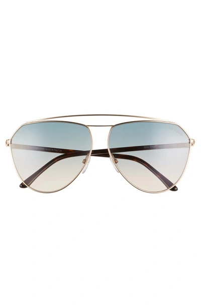 Shop Tom Ford Binx 63mm Oversize Aviator Sunglasses In Rose Gold/ Gradient Green