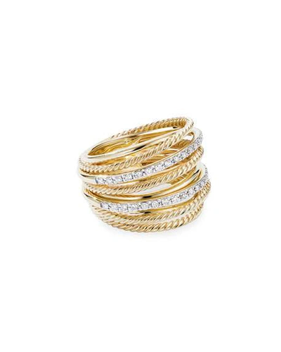 Shop David Yurman Dy Crossover Wide 18k Gold Ring W/ Diamonds