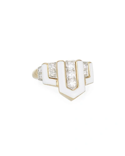 Shop David Webb Geometric White Enamel & Diamond Ring