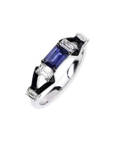 Shop Nikos Koulis Oui 18k White Gold Black Enamel & Sapphire Ring W/ Diamonds