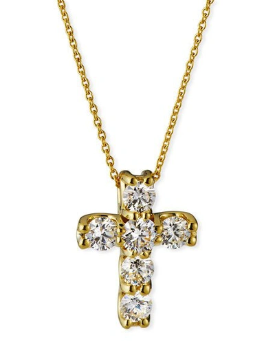 Shop Roberto Coin 18k Diamond Square-set Cross Pendant Necklace