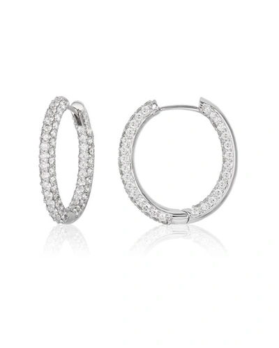 Shop American Jewelery Designs Medium Pave Diamond Hoop Earrings In 18k White Gold