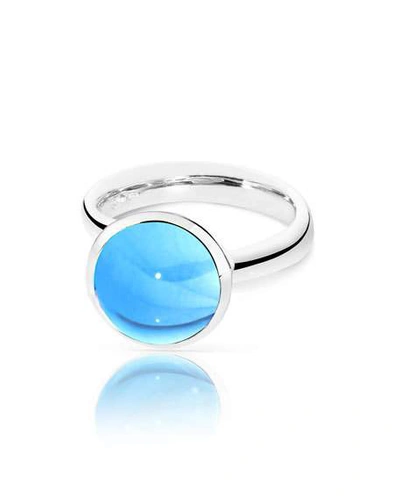 Shop Tamara Comolli Bouton 11mm Swiss Blue Topaz Cabochon Ring In 18k White Gold