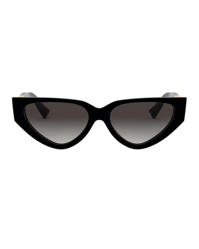 Shop Valentino Cat-eye Acetate Sunglasses W/ V Temples In Black