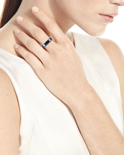 Shop Adolfo Courrier Blue Enamel Band Ring With White Diamonds