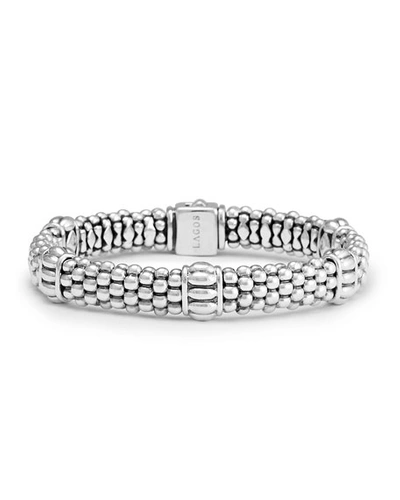 Shop Lagos Caviar Rope-station Bracelet, 9mm In Silver