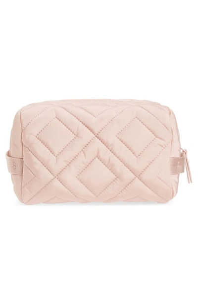 Shop Tory Burch Fleming Quilted Nylon Cosmetics Bag In Mineral Pink