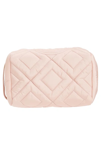 Shop Tory Burch Fleming Quilted Nylon Cosmetics Bag In Mineral Pink