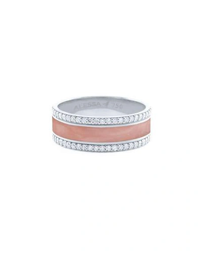 Shop Alessa Jewelry Spectrum Painted 18k White Gold Ring W/ Diamond Trim, White