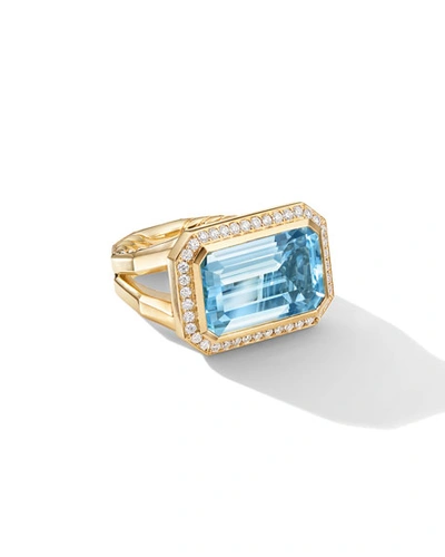Shop David Yurman Novella 18k Gold 16mm Blue Topaz Ring W/ Diamonds