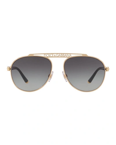 Shop Dolce & Gabbana Mirrored Aviator Sunglasses W/ Logo Brow Bar In Gray/black