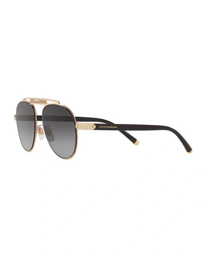 Shop Dolce & Gabbana Mirrored Aviator Sunglasses W/ Logo Brow Bar In Gray/black