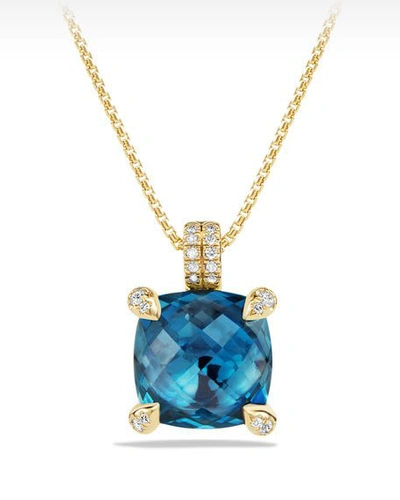 Shop David Yurman Châtelaine Pendant Necklace With Hampton Blue Topaz And Diamonds In 18k Gold, 11mm, 16-18"l