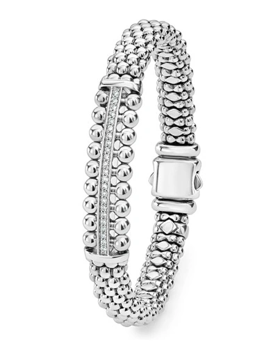Shop Lagos Caviar Spark Diamond Id Bracelet In White/silver