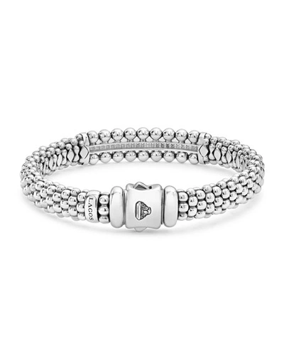 Shop Lagos Caviar Spark Diamond Id Bracelet In White/silver