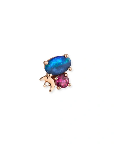 Shop Stevie Wren Gembar 14k Rose Gold Moon & Blue Opal Single Stud Earring