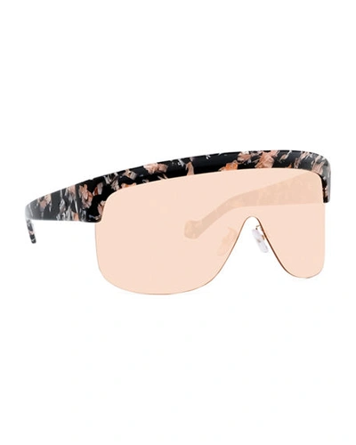 Shop Loewe Curved Shield Semi-rimless Sunglasses In Havana/bordeaux