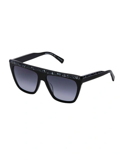 Shop Rebecca Minkoff Jane Acetate Shield Sunglasses In Black/dark Gray