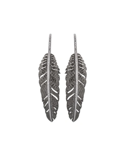 Shop Michael Aram Large Feather Drop Earrings With Diamonds