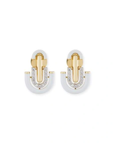 Shop David Webb White Enamel & Diamond Unity Earrings