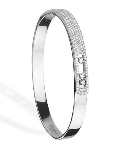 Shop Messika Move Noa 18k White Gold Pave 3-diamond Bracelet
