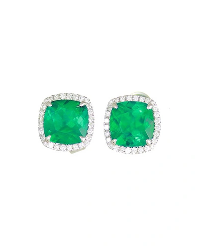 Shop Frederic Sage 18k White Gold Cushion Lab-created Emerald & Diamond Halo Stud Earrings