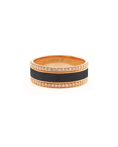 Shop Alessa Jewelry Spectrum Painted 18k Rose Gold Ring W/ Diamond Trim, Black