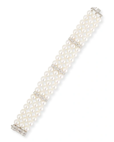 Shop Assael Three-row Pearl & Diamond Station Bracelet