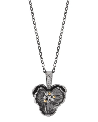 Shop Michael Aram Black Medium Orchid Pendant Necklace W/ Diamonds