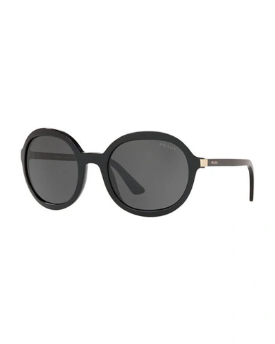 Shop Prada Oversized Round Acetate Sunglasses In Black