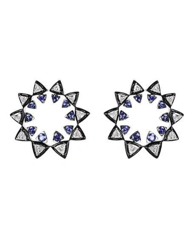 Shop Nikos Koulis V 18k White Gold Diamond & Sapphire Sun Earrings