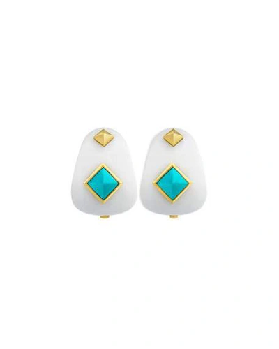 Shop Margot Mckinney Jewelry Weekend White Agate Earrings With Turquoise Studs