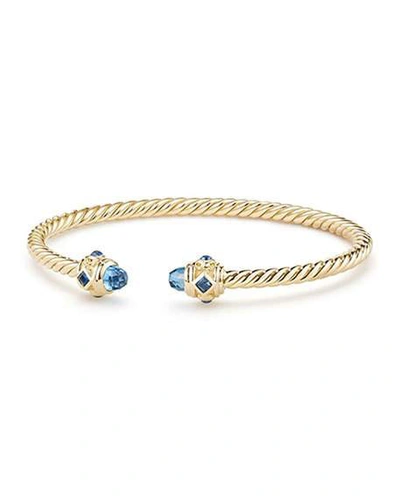 Shop David Yurman 18k Gold Renaissance Cablespira Bangle Bracelet W/ Hampton Blue Topaz