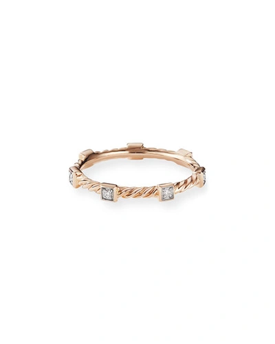 Shop David Yurman Cable Collectibles Stacking Band Ring W/ Diamonds In 18k Rose Gold