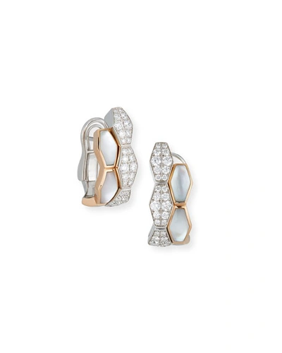 Shop Picchiotti Hexagonal Mother-of-pearl & Diamond Earrings In 18k Rose Gold