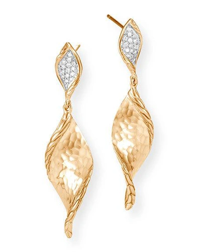 Shop John Hardy 18k Hammered Diamond Wave-drop Earrings.