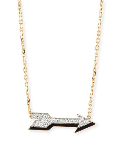 Shop David Webb Motif 18k Gold Diamond Arrow Pendant Necklace With Black Enamel